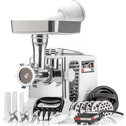  STX INTERNATIONAL Electric Meat Grinder - Size #12 - Model STX-4000-TB2-PD - STX International Turboforce II - Air Cooling Patent - Foot Pedal Control, 6 Grinding Plates, 3 Cutting Blades, Kubbe & S