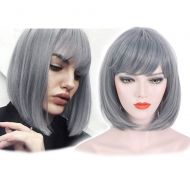 STfantasy Summer Bob Wigs with Bangs Ombre Grey Short Straight for Women Cosplay Costume Party...