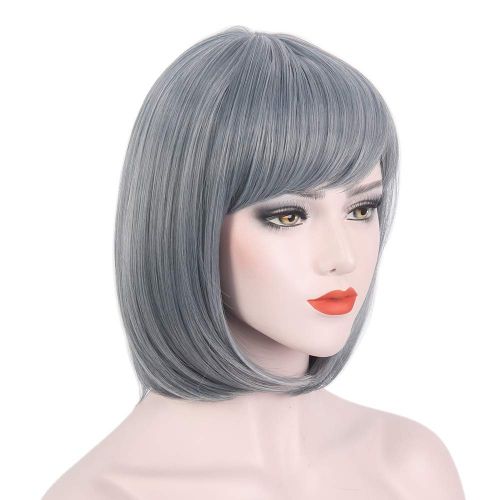  STfantasy Summer Bob Wigs with Bangs Ombre Grey Short Straight for Women Cosplay Costume Party...