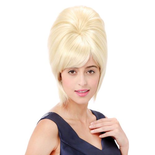  STfantasy Beehive Wig Platinum Blonde Bob Straight for Women 60s Bouffant Updo Hairstyle