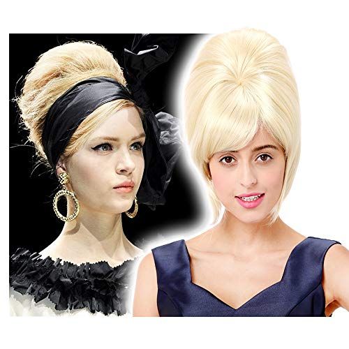  STfantasy Beehive Wig Platinum Blonde Bob Straight for Women 60s Bouffant Updo Hairstyle