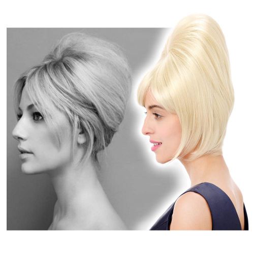  STfantasy Beehive Wig Platinum Blonde Bob Straight for Women 60s Bouffant Updo Hairstyle