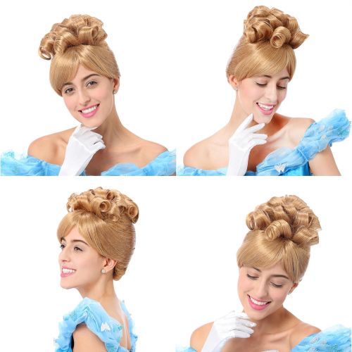  STfantasy Cinderella Wig for Women Princess Cosplay Costume Halloween Party Short Curly Gold Blonde Hair