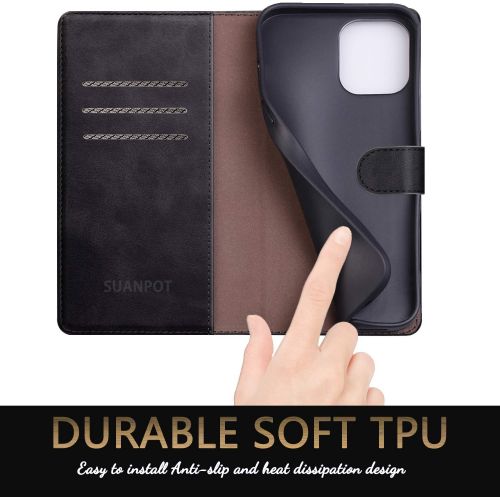  [아마존베스트]SUANPOT for iPhone 12 Pro Max Leather Wallet case with RFID Blocking Credit Card Holder, Flip Folio Book Magnetic PU Cell Phone Plus Cover for Apple 12 promax Leather case for Men