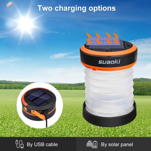  [아마존 핫딜]  [아마존핫딜]SUAOKI Led Camping Lantern Lights Rechargeable Battery (Powered by Solar Panel and USB Charging) Collapsible Flashlight for Outdoor Hiking Tent Garden (Emergency Charger for Phone,