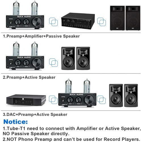  [아마존베스트]SUCA-AUDIO Tube-T1 Preamplifier, Vacuum Tube Amplifier Buffer Mini Hi-Fi Stereo Preamp with Treble & Bass Tone Control for Home Audio Player (6K4 Tubes)