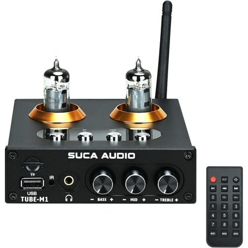  [아마존베스트]SUCA AUDIO Bluetooth 5.0 Tube Preamplifier & Headphone Amp with Remote Control, RCA/Bluetooth/TF/USB Input Audio Receiver Home Audio Preamp Hi-Fi Stereo Tube Preamp APTX