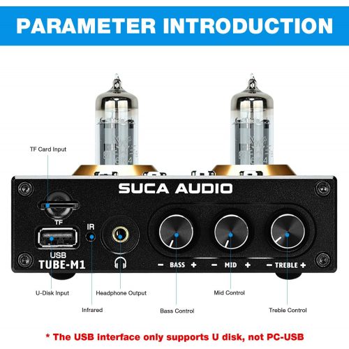  [아마존베스트]SUCA AUDIO Bluetooth 5.0 Tube Preamplifier & Headphone Amp with Remote Control, RCA/Bluetooth/TF/USB Input Audio Receiver Home Audio Preamp Hi-Fi Stereo Tube Preamp APTX