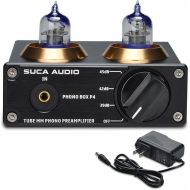 SUCA-AUDIO Phono Preamp for Turntable MM Phonograph Vacuum Tube Preamplifier with Gain Gear Mini Hi-Fi Stereo for Home Audio with DC 12V Power Supply