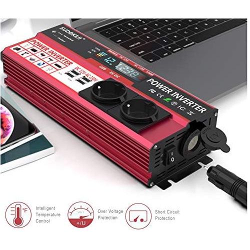  [아마존베스트]-Service-Informationen SUDOKEJI Power Inverter 1000 W DC 12 V 230 V AC Voltage Converter with LED Display Dual AC Outlet & 4 x USB Car Charger & Includes 12 V Car Cigarette Lighter Plug