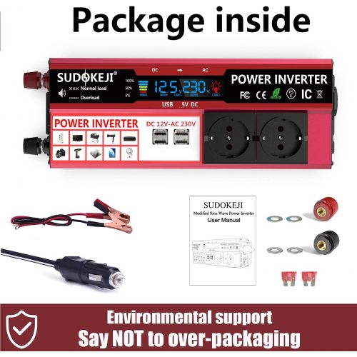  [아마존베스트]-Service-Informationen SUDOKEJI Power Inverter 1000 W DC 12 V 230 V AC Voltage Converter with LED Display Dual AC Outlet & 4 x USB Car Charger & Includes 12 V Car Cigarette Lighter Plug