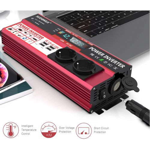  [아마존베스트]-Service-Informationen SUDOKEJI Power Inverter 1000 W DC 12 V 230 V AC Voltage Converter with LED Display Dual AC Outlet & 4 x USB Car Charger & Includes 12 V Car Cigarette Lighter Plug