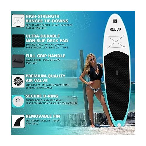  Inflatable Stand Up Paddle Board. 10'x30 x6 Stand-Up Paddleboards. Ultra-Light SUP Board for Adult & Youth. Paddle Boards incl Paddle/Pump/Backpack/Leash/3 Fins/Non-Slip Deckpad/Repair Kit