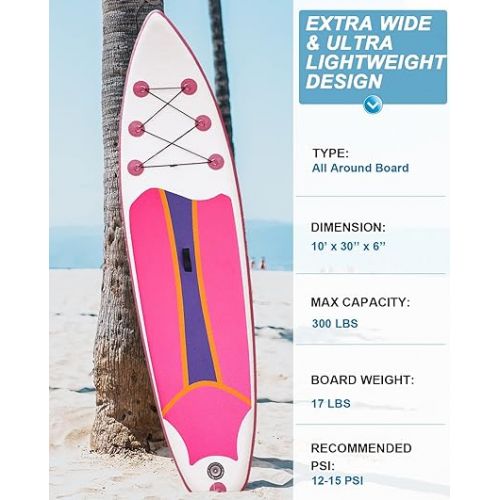  Inflatable Stand Up Paddle Boards with Premium SUP Board Accessories, Three Fins,Adjustable Paddle, Pump,Backpack, Leash，Surf Control, Non-Slip Deck for Yoga, Paddle Board, Surf,Fishing