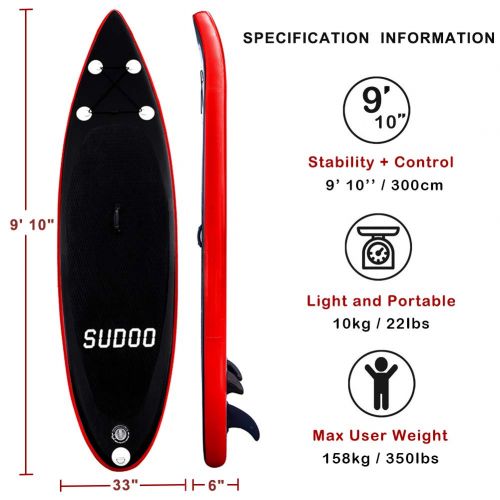  SUDOO Inflatable SUP Stand Up Paddle Board Paddle(6 in Thick) Universal Accessories Wide Stance wBottom Fin for Paddling and Surf Control | Non-Slip Deck | Adjustable Paddle | Hand Pump