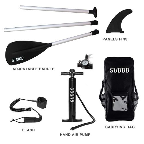  SUDOO Inflatable SUP Stand Up Paddle Board Paddle(6 in Thick) Universal Accessories Wide Stance wBottom Fin for Paddling and Surf Control | Non-Slip Deck | Adjustable Paddle | Hand Pump
