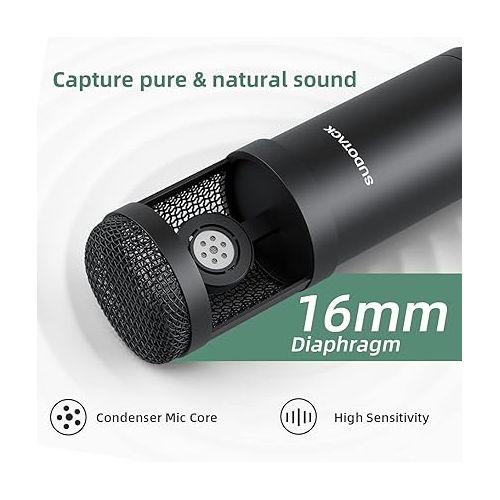  Sudotack USB Streaming Podcast PC Microphone, 192KHz/24Bit Studio Cardioid Condenser Mic Kit with Sound Card, Boom Arm, Shock Mount, Pop Filter, for Skype, YouTuber, Karaoke, Gaming, Recording