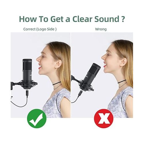  Sudotack USB Streaming Podcast PC Microphone, 192KHz/24Bit Studio Cardioid Condenser Mic Kit with Sound Card, Boom Arm, Shock Mount, Pop Filter, for Skype, YouTuber, Karaoke, Gaming, Recording