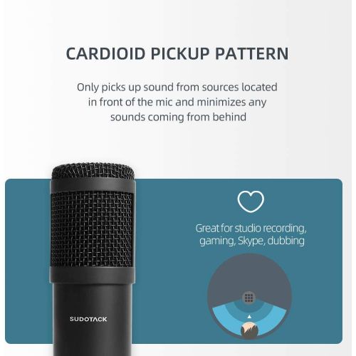  [아마존 핫딜] USB Streaming Podcast PC Microphone, SUDOTACK Professional 96KHZ/24Bit Studio Cardioid Condenser Mic Kit with Sound Card Desktop Stand Shock Mount Pop Filter, for Skype Youtuber Ga