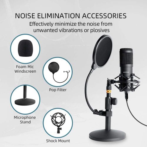  [아마존 핫딜] USB Streaming Podcast PC Microphone, SUDOTACK Professional 96KHZ/24Bit Studio Cardioid Condenser Mic Kit with Sound Card Desktop Stand Shock Mount Pop Filter, for Skype Youtuber Ga