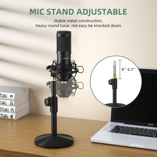  USB Streaming Podcast PC Microphone, SUDOTACK Professional 192kHz/24bit Studio Cardioid Condenser Mic Kit with Sound Card Shock Mount Pop Filter, for Skype Youtuber Karaoke Gaming