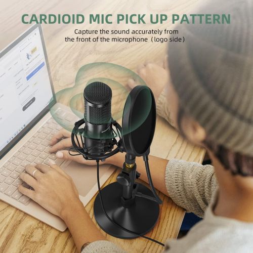  USB Streaming Podcast PC Microphone, SUDOTACK Professional 192kHz/24bit Studio Cardioid Condenser Mic Kit with Sound Card Shock Mount Pop Filter, for Skype Youtuber Karaoke Gaming