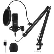 USB Streaming Podcast PC Microphone, SUDOTACK Professional 192KHZ/24Bit Studio Cardioid Condenser Mic Kit with Sound Card Boom Arm Shock Mount Pop Filter, for Skype Youtuber Karaok