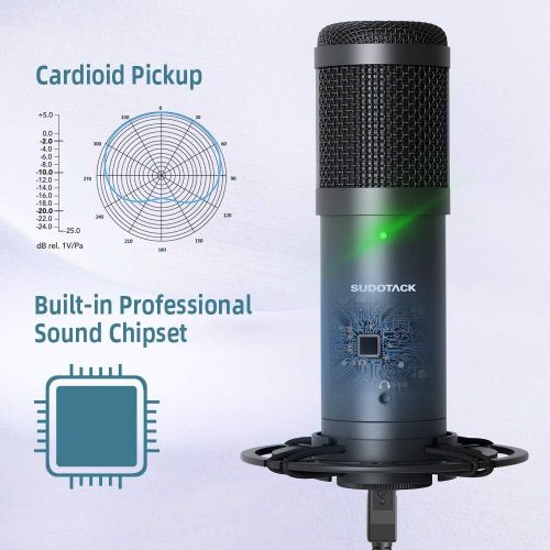  USB Streaming PC Microphone, Zero-Latency Monitoring SUDOTACK Professional 192kHz/24Bit Studio Cardioid Condenser Mic Kit with Mute Button, for Podcasting,Gaming,Home Recording,You