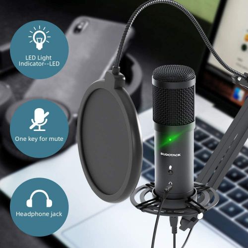  USB Streaming PC Microphone, Zero-Latency Monitoring SUDOTACK Professional 192kHz/24Bit Studio Cardioid Condenser Mic Kit with Mute Button, for Podcasting,Gaming,Home Recording,You