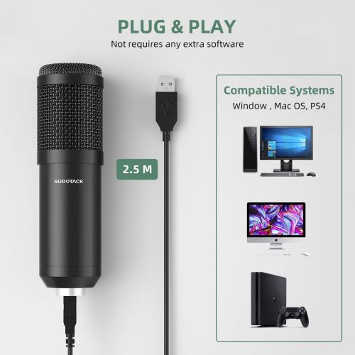  [아마존베스트]USB Streaming Podcast PC Microphone, SUDOTACK Professional 192kHz/24bit Studio Cardioid Condenser Mic Kit with Sound Card Boom Arm Shock Mount Pop Filter, for Skype Youtuber Karaok