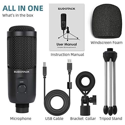  [아마존베스트]SUDOTACK USB Podcast PC Microphone, Condenser Computer Micro Kit, Plug & Play with Gain Control for Live Streaming, Games, Recording, YouTube, Zoom, Compatible with Laptop Desktop