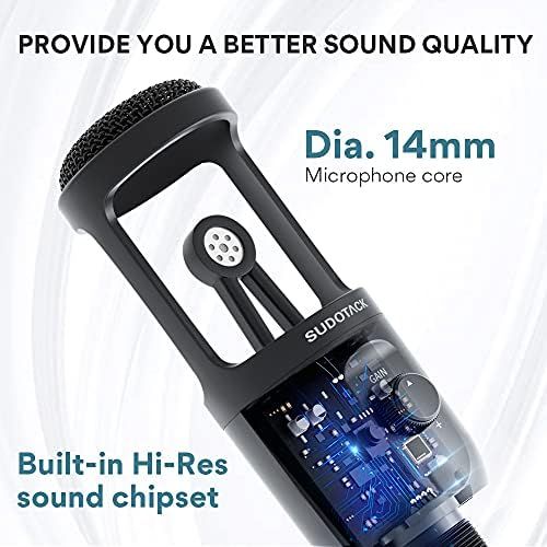  [아마존베스트]SUDOTACK USB Podcast PC Microphone, Condenser Computer Micro Kit, Plug & Play with Gain Control for Live Streaming, Games, Recording, YouTube, Zoom, Compatible with Laptop Desktop