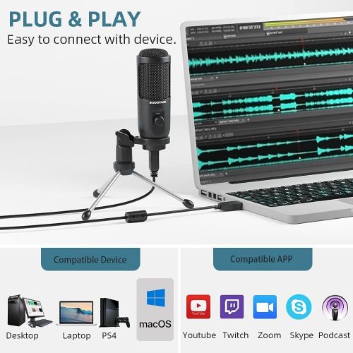  [아마존베스트]SUDOTACK USB Podcast PC Microphone, Condenser Computer Micro Kit, Plug & Play with Gain Control for Live Streaming, Games, Recording, YouTube, Zoom, Compatible with Laptop Desktop