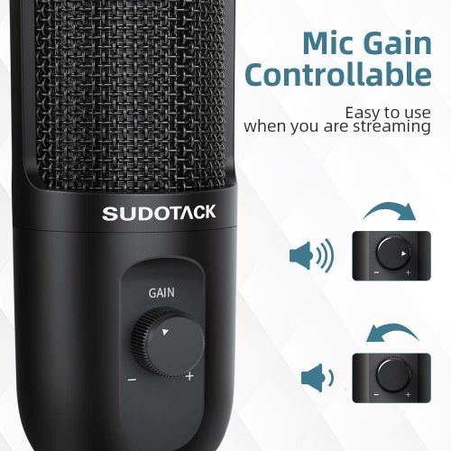  [아마존베스트]SUDOTACK USB Podcast PC Microphone, Condenser Computer Micro Kit, Plug & Play with Gain Control for Live Streaming, Games, Recording, YouTube, Zoom, Compatible with Laptop Desktop