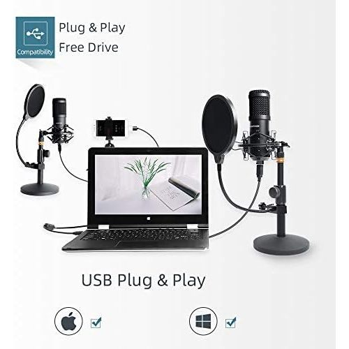  [아마존베스트]USB Mikrofon Kit mit Aufbewahrungskoffer aus Aluminium, SUDOTACK Professionelles Mikrofon 192KHZ / 24Bit PC Mikrofon mit Soundkarte Boom Arm Shock Mount Pop-Filter fuer Rundfunk, Yo