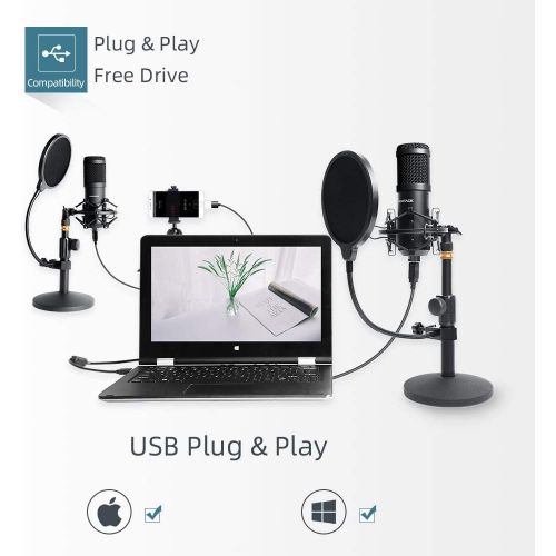  [아마존베스트]USB Mikrofon Kit mit Aufbewahrungskoffer aus Aluminium, SUDOTACK Professionelles Mikrofon 192KHZ / 24Bit PC Mikrofon mit Soundkarte Boom Arm Shock Mount Pop-Filter fuer Rundfunk, Yo