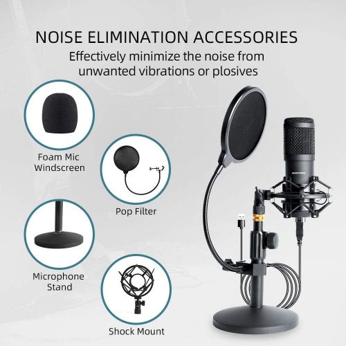  [아마존베스트]USB Mikrofon Kit mit Aufbewahrungskoffer aus Aluminium, SUDOTACK Professionelles Mikrofon 192KHZ / 24Bit PC Mikrofon mit Soundkarte Boom Arm Shock Mount Pop-Filter fuer Rundfunk, Yo