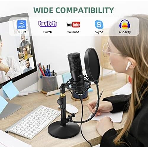  [아마존베스트]USB Mikrofon, SUDOTACK professionelles podcast mikrofon 192KHZ / 24Bit Studio Cardioid-Kondensatormikrofon-Kit mit Soundkarte Stander Shock Mount Pop-Filter fuer Skype, Rundfunk, Yo