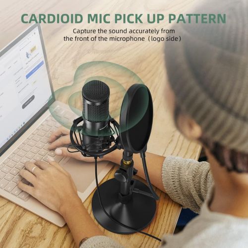  [아마존베스트]USB Mikrofon, SUDOTACK professionelles podcast mikrofon 192KHZ / 24Bit Studio Cardioid-Kondensatormikrofon-Kit mit Soundkarte Stander Shock Mount Pop-Filter fuer Skype, Rundfunk, Yo