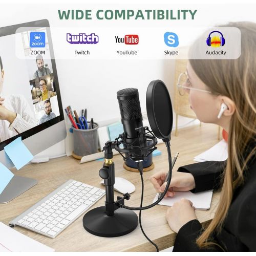  [아마존베스트]USB Mikrofon, SUDOTACK professionelles podcast mikrofon 192KHZ / 24Bit Studio Cardioid-Kondensatormikrofon-Kit mit Soundkarte Stander Shock Mount Pop-Filter fuer Skype, Rundfunk, Yo