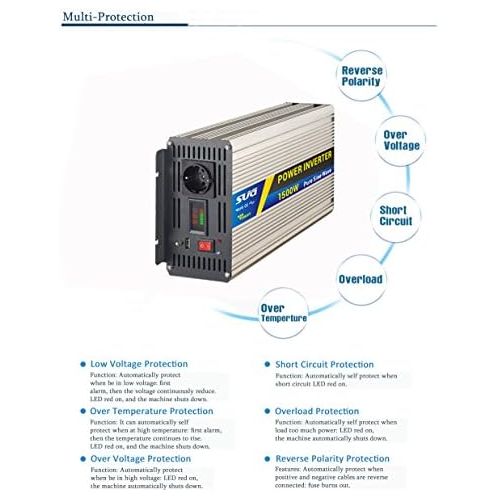  [아마존베스트]-Service-Informationen Sugpv Sug 1000 W - 5000 W Inverter, Peak DC 12 V, 24 V to AC 220 V, 230 V, Voltage Converter, Power Inverter, Pure Sine Wave