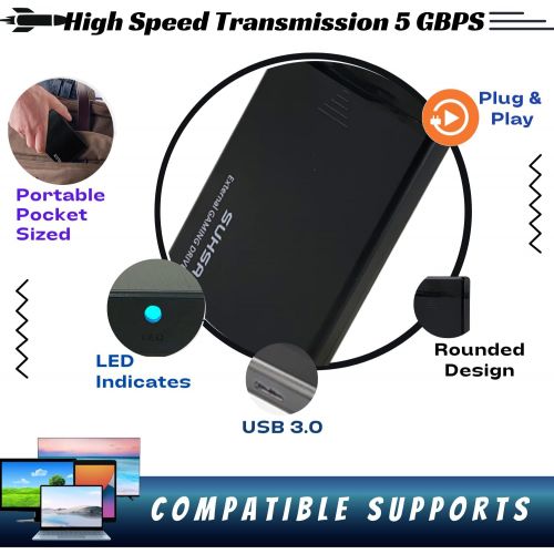  Suhsai External Gaming Drive 2.5 HDD, 3.0 USB Portable External Hard Disk Drive, Storage and Back up Game Drive for Xbox, PS4, PS3, PC Games, Android Games, Smartphones, MAC and Many More