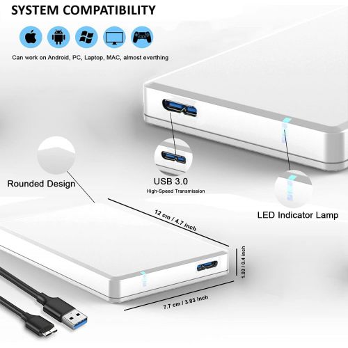  Suhsai External Hard Drive HDD 2.5 USB 3.0 Ultra Fast Slim Drive, Portable Hard Drive for Storage, Back up for PC, MAC, Desktop, Laptop, MacBook, Chromebook, Xbox, PS3, PS4, Smart