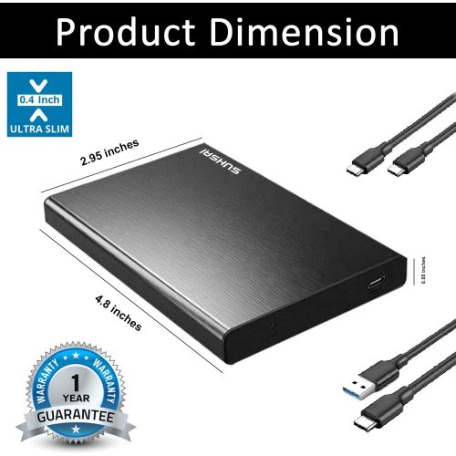  SUHSAI External Hard Drives 3.1 USB, Type-C Portable Hard Drive Upto 10gbps Data Transfer Speed, Ultra Slim Portable HDD Back-up Storage for MAC, PC, Laptop, Chromebook, Gaming Expansion