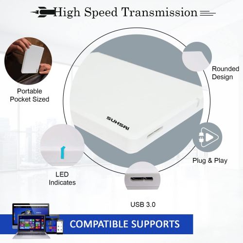  SUHSAI External Hard Drive Portable HDD, 3.0 USB External Hard Disk, Ultra Fast Slim Drive for Storage, Back up for PC, MAC, Desktop, Laptop, MacBook, Chromebook, Gaming Consoles, Smart T