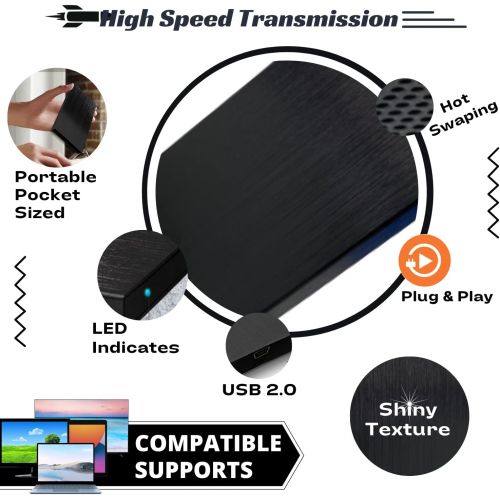  Suhsai Portable External Hard Drive, 2.0 USB External HDD Compatible for Computer, Laptop, PC, Smart TV, Mac (Black, 100GB)