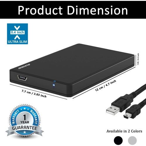  Suhsai Portable External Hard Drive HDD, 2.5 Slim Lightweight Hard Disk Drive, USB 2.0 for Computer, Laptop, PC, Mac, Chromebook- for Storage and Back Up (Black, 320GB)