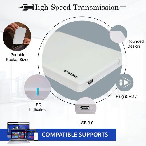  Suhsai Portable External Hard Drive HDD, 2.5 Slim Lightweight Hard Disk Drive, USB 2.0 for Computer, Laptop, PC, Mac, Chromebook- for Storage and Back Up (White, 500GB)