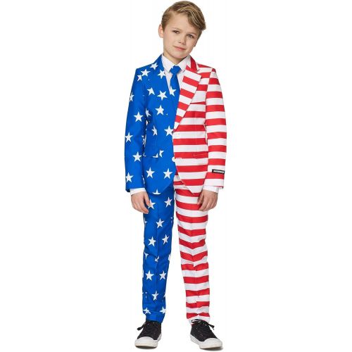  할로윈 용품SUITMEISTER Fun Suits for Boys - US Flag - Includes Jacket, Pants & Tie - XL