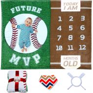 Sukoon Monthly Milestone Blanket for Baby Boy / Girl Baseball Theme Includes Frame and Bib Large 47x40 Personalized Baby Month Blanket for Newborn Baby Shower